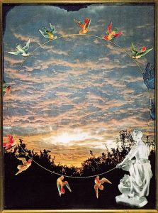 Joseph Cornell. "The Sixth Dawn" (1964). "Collage" de papel sobre masonita.