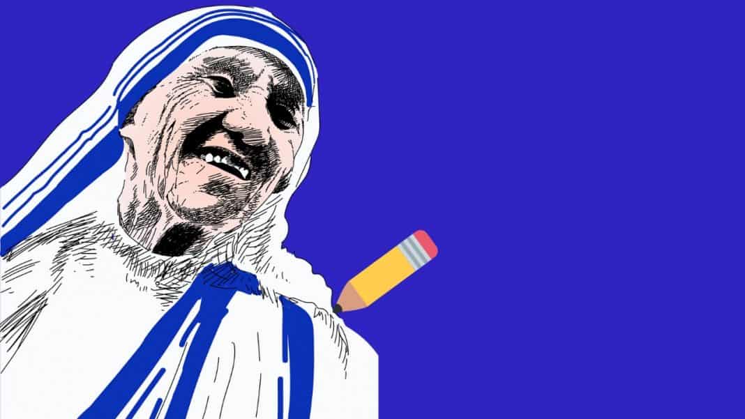 Madre Teresa de Calcuta (1910-1997). Diseño hecho a partir de una ilustración de Teresa de Calcuta distribuida por Pixabay.