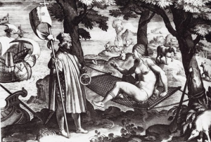 América, por Jan van der Straet, también conocido como Johannes Stradanus, Nova Reperta, 1638. Grabado de