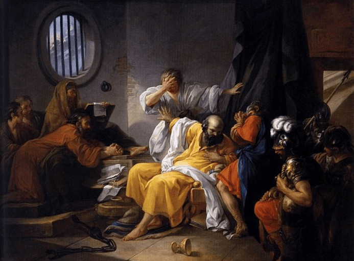 "La muerte de Sócrates", de Jacques-Philippe-Joseph de Saint-Quentin (1762). Escuela Nacional Superior de Bellas Artes (París). (Imagen de dominio público).