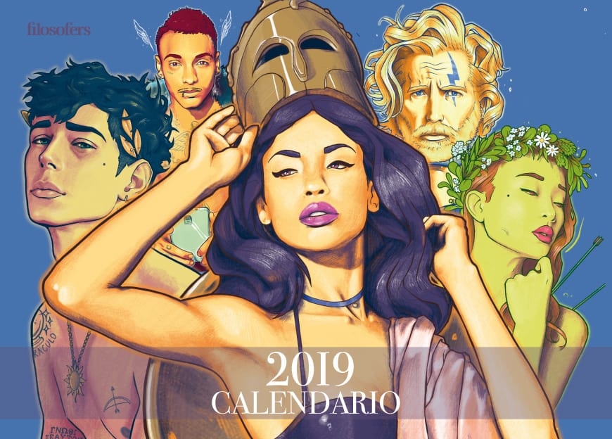 El Calendario 2019 que filosofers ha diseñado en colaboración con filosofía&co. propone una imagen y unos conflictos contemporáneos para los dioses eternos.