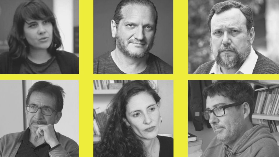 Filósofas y filósofos hispanoamericanos. Arriba, de izda. a dcha. Luciana Cadahia, Darío Sztajnszrajber y Mauricio Beuchot. Abajo, de izda. a dcha., Adolfo Chaparro, Laura Quintana y Mauricio Nieto.