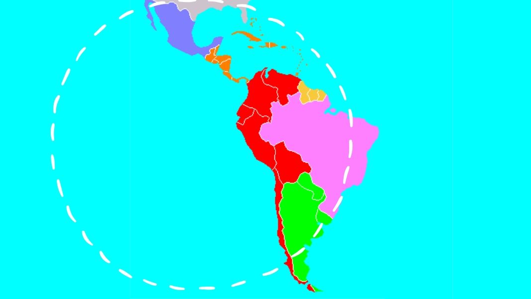 América latina. Diseño hecho a partir de mapa distribuido por Wikimedia Commons de dominio público. Autor: Deyvid Aleksandr Raffo Setti.