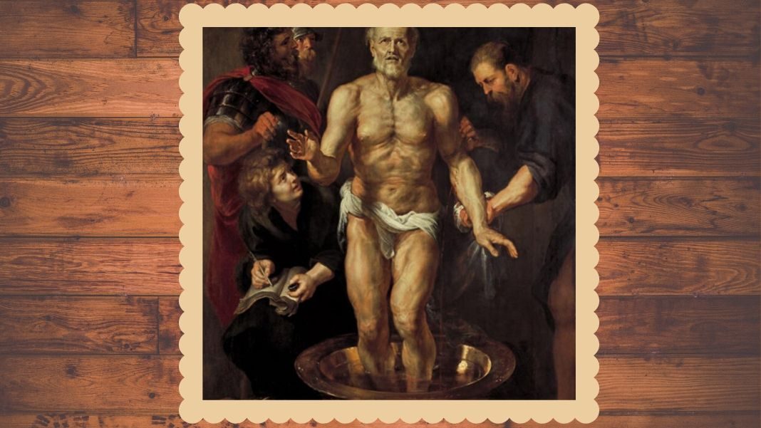 Diseño hecho a partir del cuadro de Rubens «Séneca moribundo», de Bavarian State Painting Collections (Munich).
