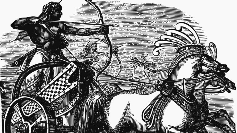 Imagen de arquero en coche de guerra. Ilustración extraida de Pixabay, Licencia CC0.