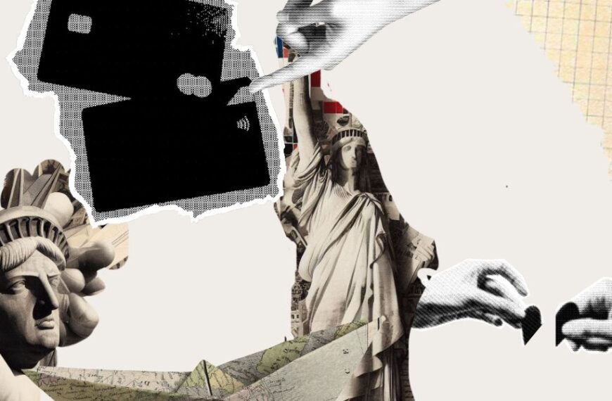 «Collage» de democracia y capitalismo realizado a partir de los elementos de CanvaDigital, Ana Orlova, sparklestroke y Lana Veter (licencia CC).