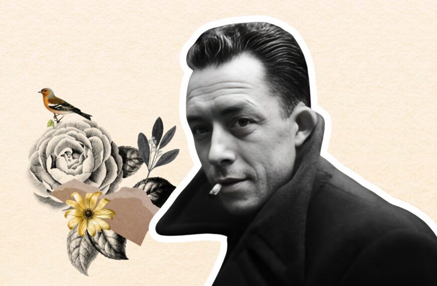 Camus hizo filosofía en un período en el que parecía que nada podía florecer, pero su pensamiento, que pone el absurdo del mundo en el centro, es el pensamiento de la primavera y del sí a la vida. Diseño realizado a partir del collage de Freepik (licencia CC.) y la fotografía de Albert Camus (Wikimedia Commons).