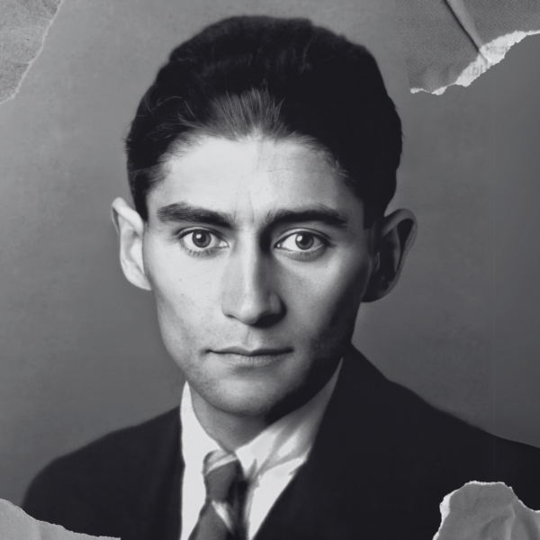 Fotografía de Franz Kafka en 1923, ampliada y mejorada por inteligencia artificial y recogida en Wikimedia Commons (licencia C.C.).