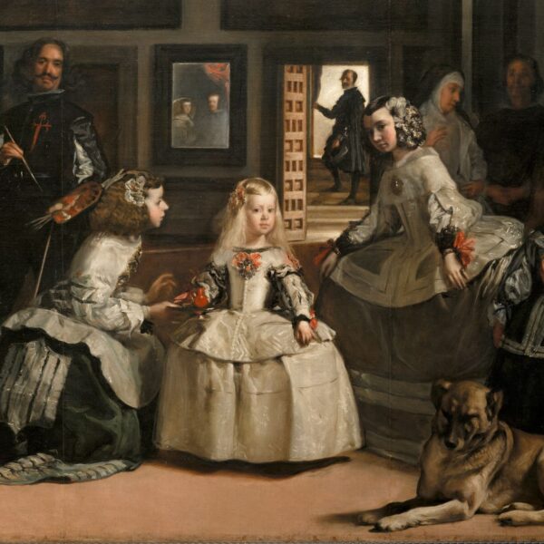 «Las meninas» es el cuadro más conocido de Velázquez. Como obra cumbre de la pintura universal fue analizada filosóficamente por Foucault. La imagen es un fragmento del cuadro, digitalizado por el Museo del Prado, de dominio público.