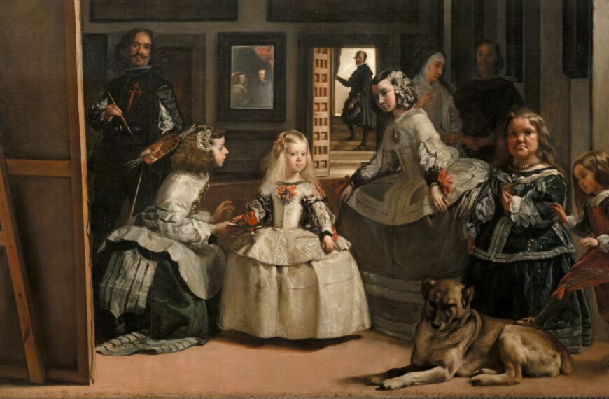 «Las meninas» es el cuadro más conocido de Velázquez. Como obra cumbre de la pintura universal fue analizada filosóficamente por Foucault. La imagen es un fragmento del cuadro, digitalizado por el Museo del Prado, de dominio público.