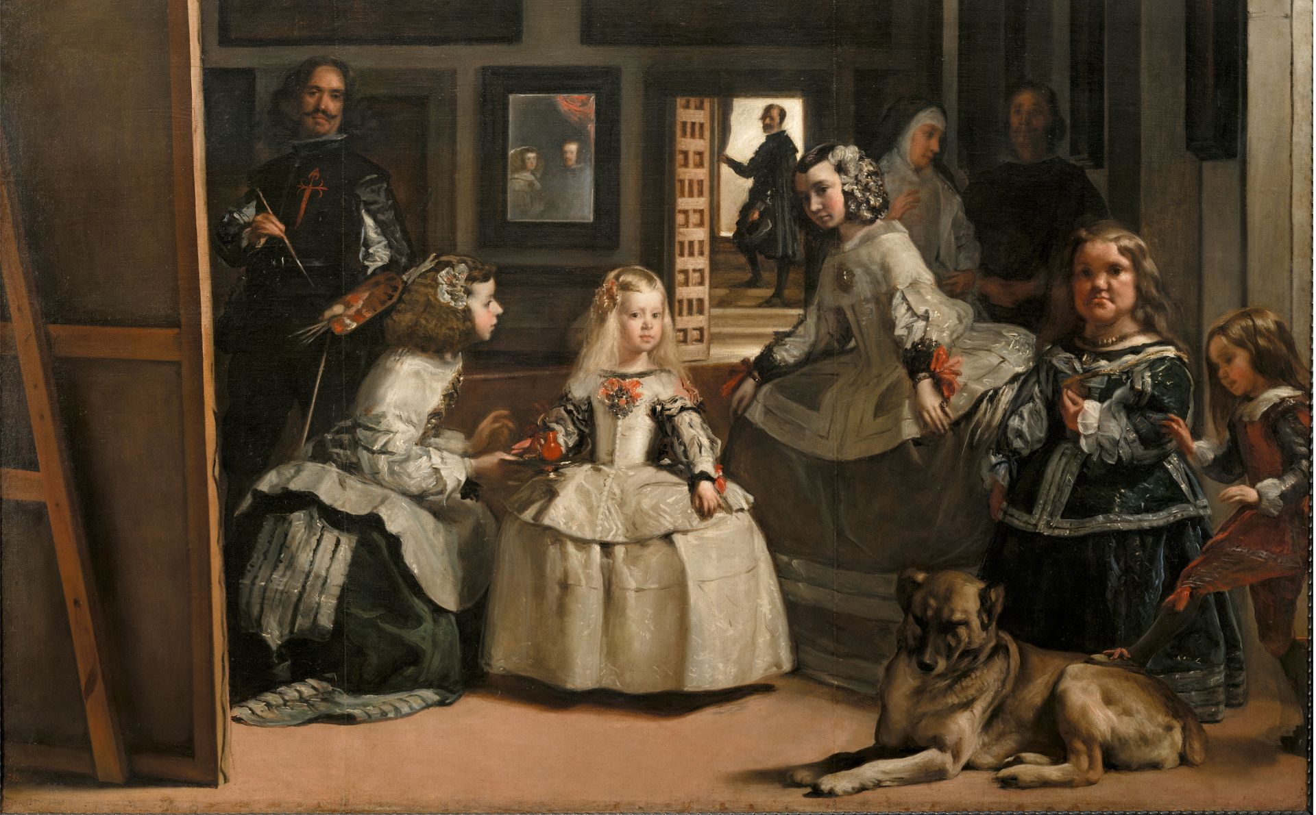 «Las meninas» es el cuadro más conocido de Velázquez. Como obra cumbre de la pintura universal fue analizada filosóficamente por Foucault. La imagen es un fragmento del cuadro, digitalizado por el Museo del Prado, de dominio público.