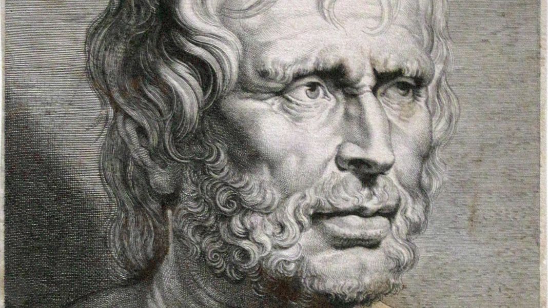 El pensamiento de Séneca es un reflejo de una época convulsa de crisis y el intento de la filosofía por darle respuesta. Retrato de Séneca según modelo de la antigüedad (pseudo-Séneca), por Lucas Vorsterman I (1638). Biblioteca Nacional de Francia. Dominio Público. Extraído de Wikimedia Commons.