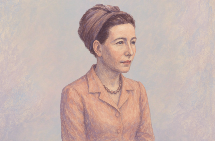 Ilustración de Simone de Beauvoir realizada por Dall.E 2 (el 23 de abril de 2025; licencia CC).