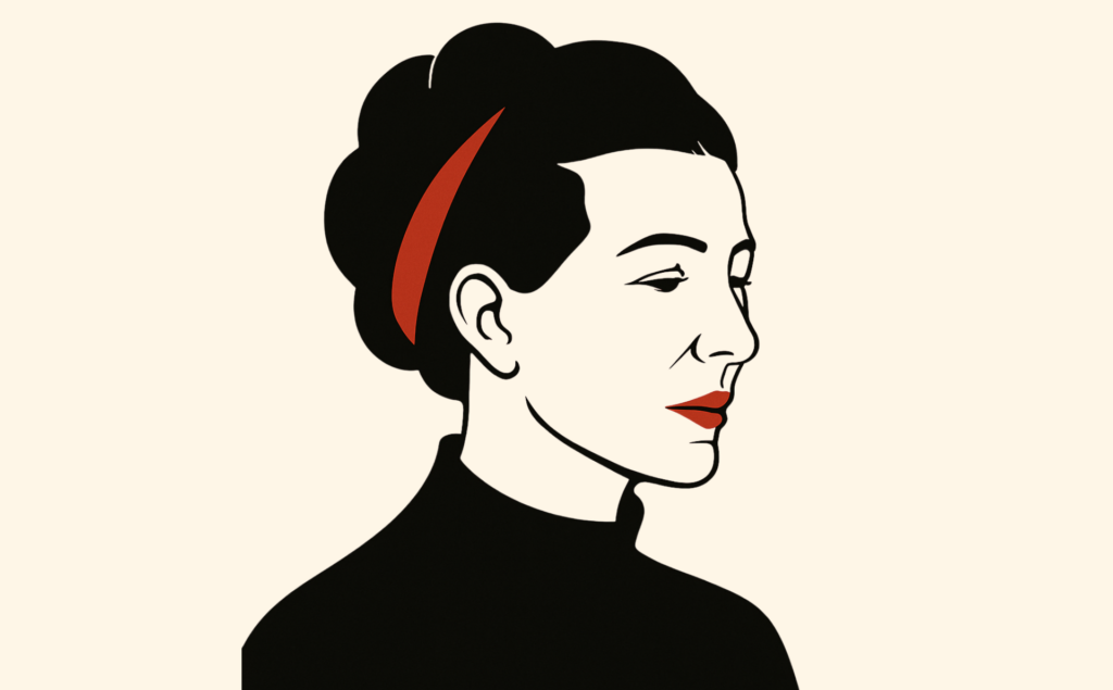 Ilustración de Simone de Beauvoir realizada por Dall.E 2 (el 22 de abril de 2025; licencia CC).