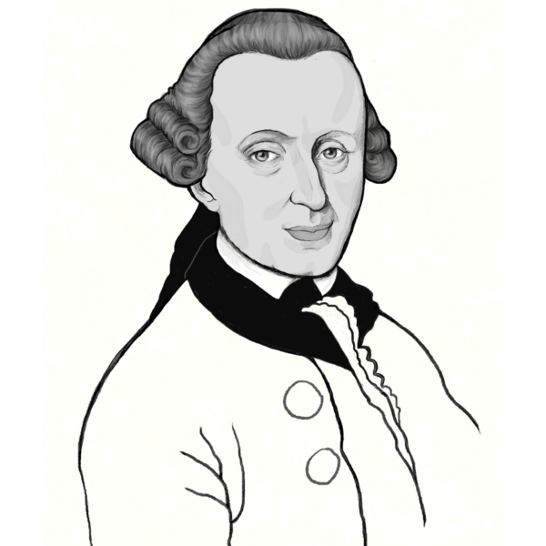 Ilustración de Kant de perfil que representa el retorno de Kant en el debate entre Heidegger y Cassirer.