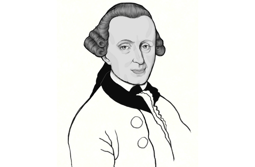 Ilustración de Kant de perfil que representa el retorno de Kant en el debate entre Heidegger y Cassirer.