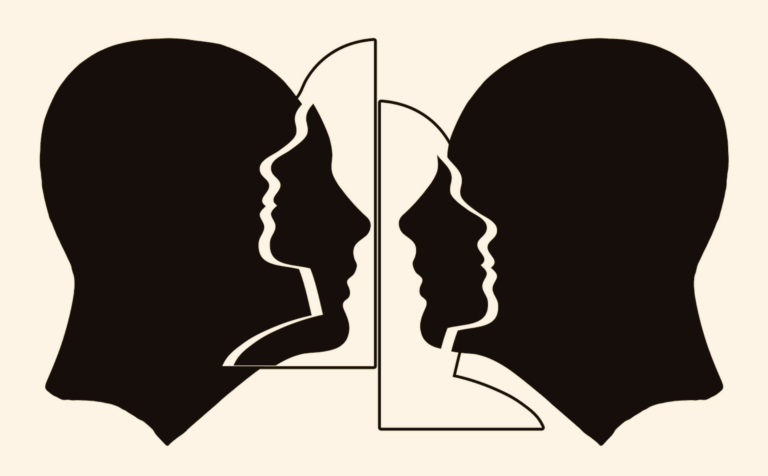 Siluetas de cabezas de hombre y de mujer de perfil.