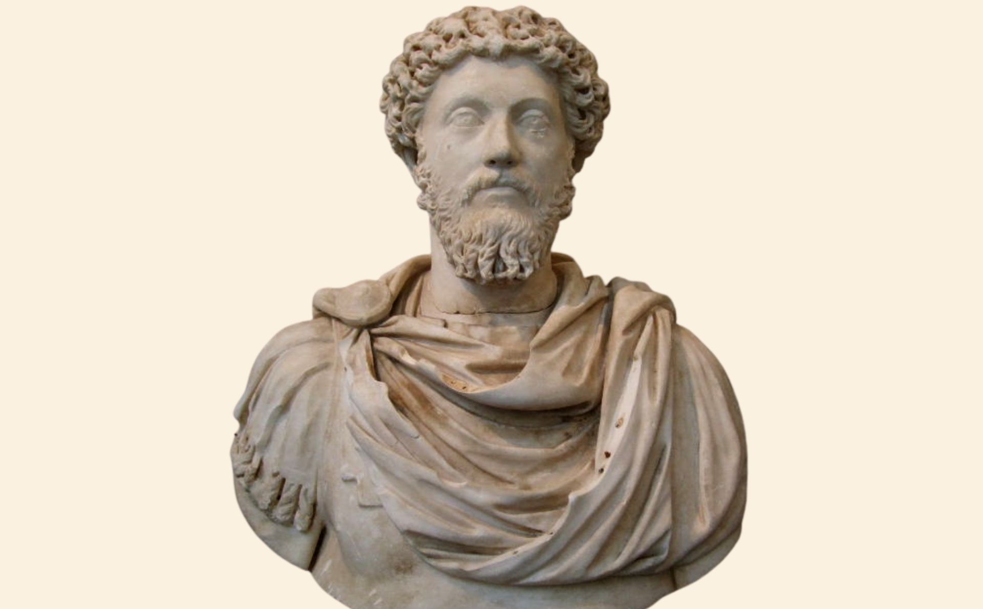 Frente a otros filósofos, cuyo pensamiento lo conocemos por tratados, el pensamiento de Marco Aurelio se revela en sus meditaciones más íntimas. Diseño a partir de imagen de busto de Marco Aurelio, de dominio público. Extraída de Wikimedia Commons.