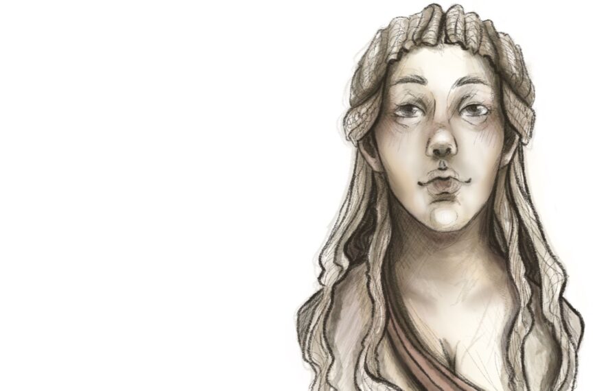 La transcripción del diálogo entre Sócrates y Diotima de El banquete, de Platón, es una de las más poéticas de la literatura filosófica. Ilustración de primer plano de Diotima