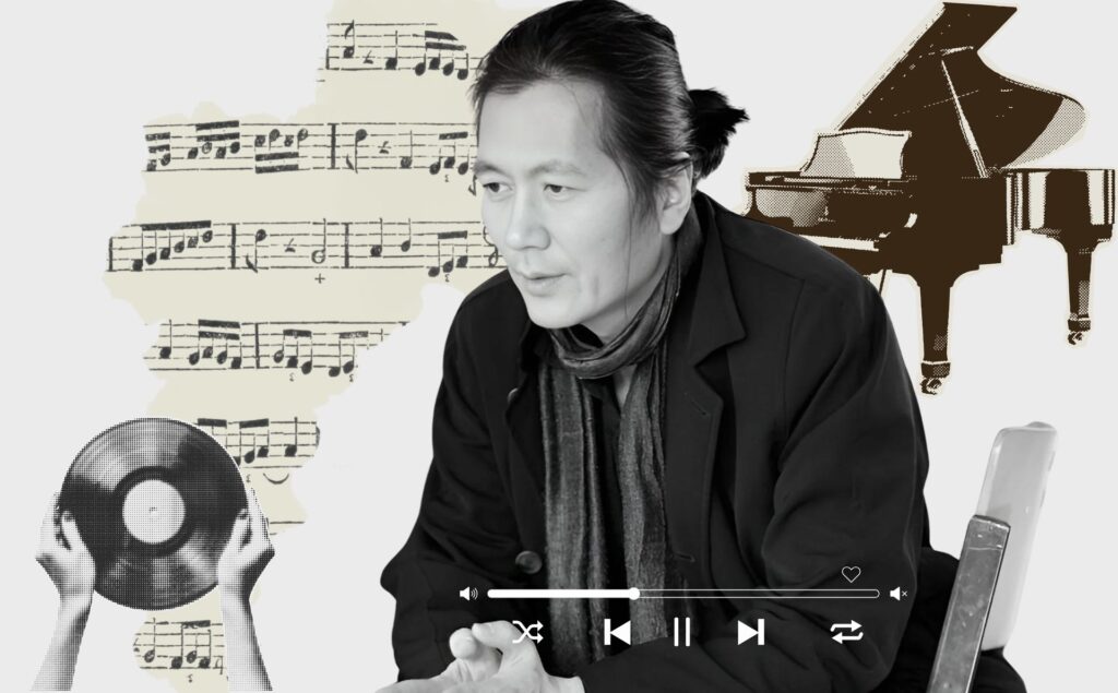 Amado y odiado a partes iguales, Byung-Chul Han es un filósofo ineludible. Diseño realizado a partir de la fotografía del filósofo surcoreano Byung-Chul Han realizada por Isabella Gresser y los elementos de collage de Freepiks (CC.).