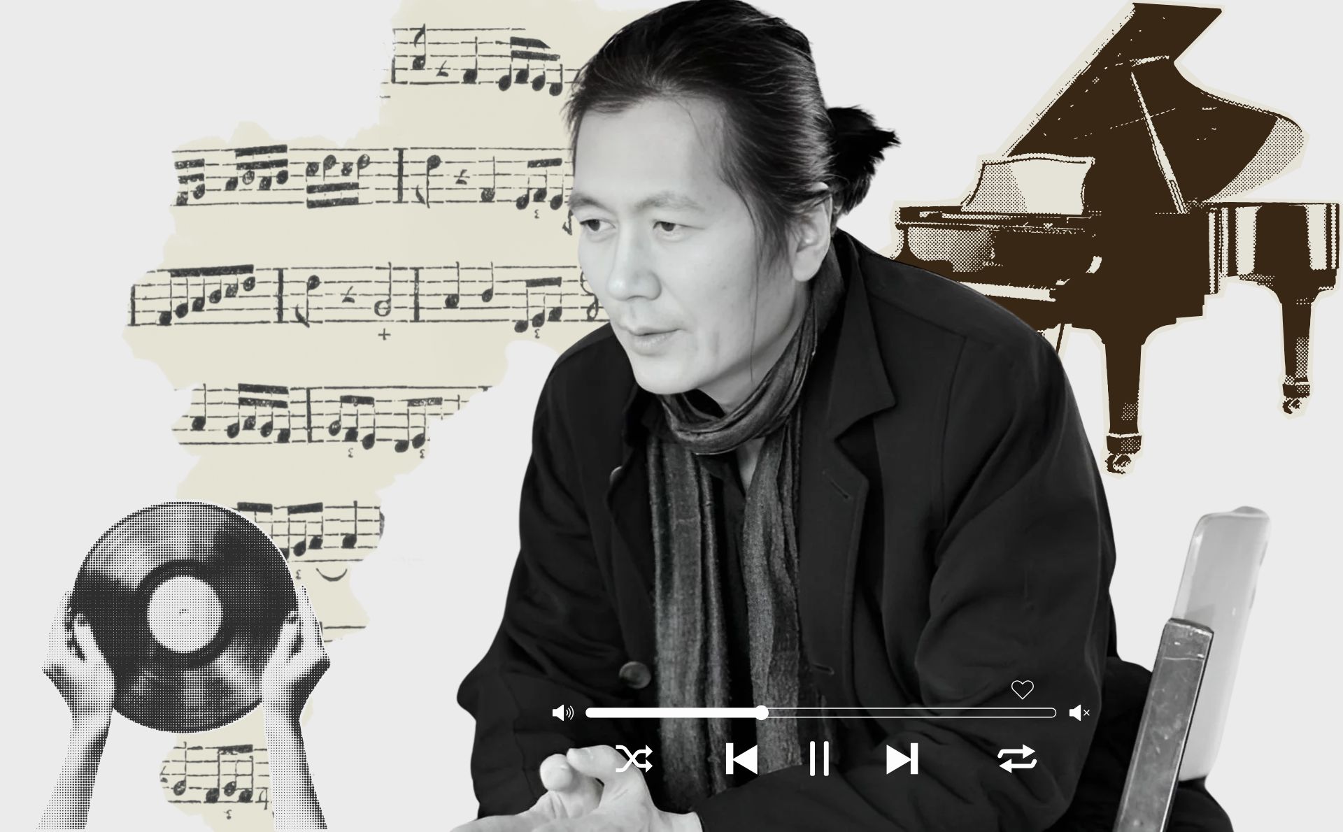 Amado y odiado a partes iguales, Byung-Chul Han es un filósofo ineludible. Diseño realizado a partir de la fotografía del filósofo surcoreano Byung-Chul Han realizada por Isabella Gresser y los elementos de collage de Freepiks (CC.).