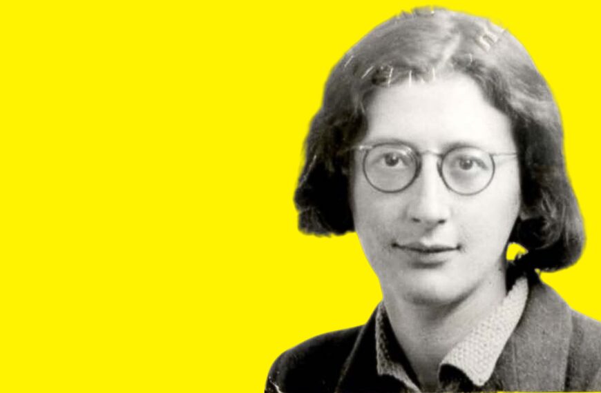Simone Weil integró de forma intensa la reflexión de la guerra y su discurso que ubica al otro ser humano como enemigo. Diseño a partir de imagen de Simone Weil de 1943, extraída de Wikimedia Commons (Dominio Público).