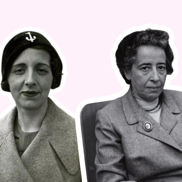 Diseño realizado a partir de las imágenes de María Zambrano, izda., (de la Fundación María Zambrano, autor desconocido), y Hannah Arendt (realizada por Barbara Niggl Radloff ), ambas con licencia CC.