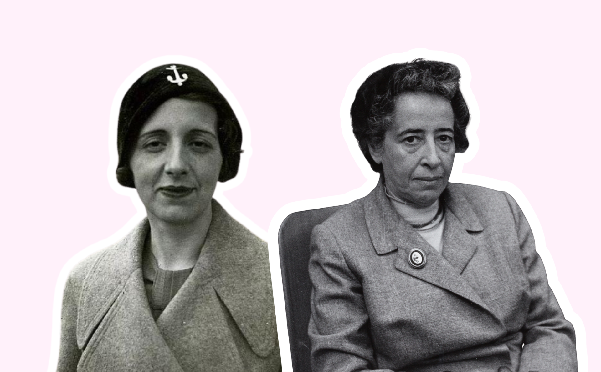 Diseño realizado a partir de las imágenes de María Zambrano, izda., (de la Fundación María Zambrano, autor desconocido), y Hannah Arendt (realizada por Barbara Niggl Radloff ), ambas con licencia CC.