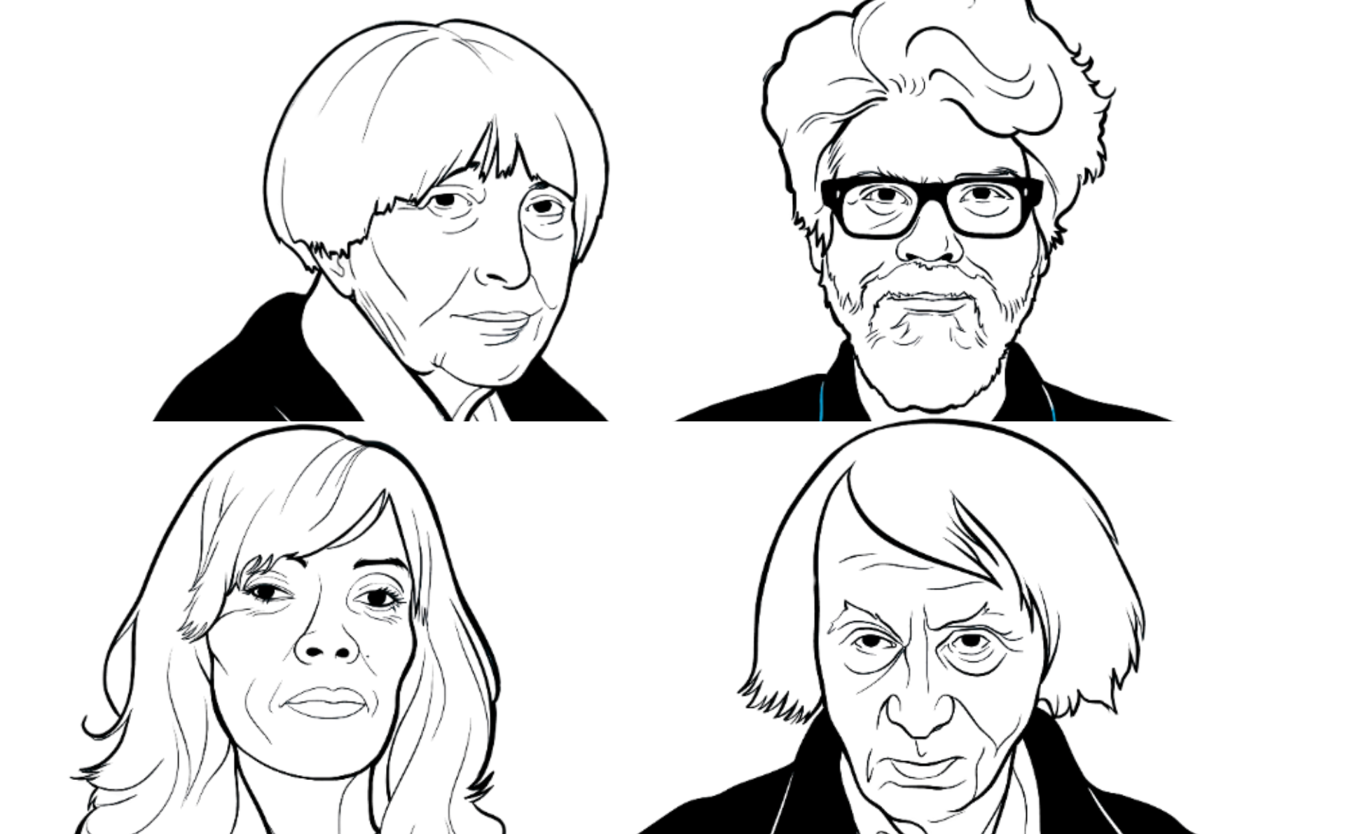 En su segunda edición, el Festival de las Ideas se convierte de nuevo en una cita ineludible para la filosofía. Ilustraciones de Adriana Cavarero (arriba izda.), Panyak Mishra (arriba dcha.), Camila Sosa Villada (abajo izda.) y Michel Houellebecq (abajo dcha.), cuatro de las grandes personalidades a las que podremos escuchar en Madrid estos días. Autora de las ilustraciones: Núria Oliveres.