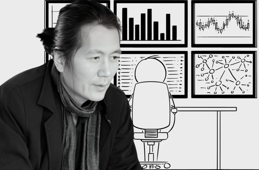 La filosofía haniana, de Byung-Chul Han radiografía nuestro presente. Diseño realizado a partir de la fotografía del filósofo surcoreano Byung-Chul Han realizada por Isabella Gresser y los elementos de collage de Freepiks (CC.).