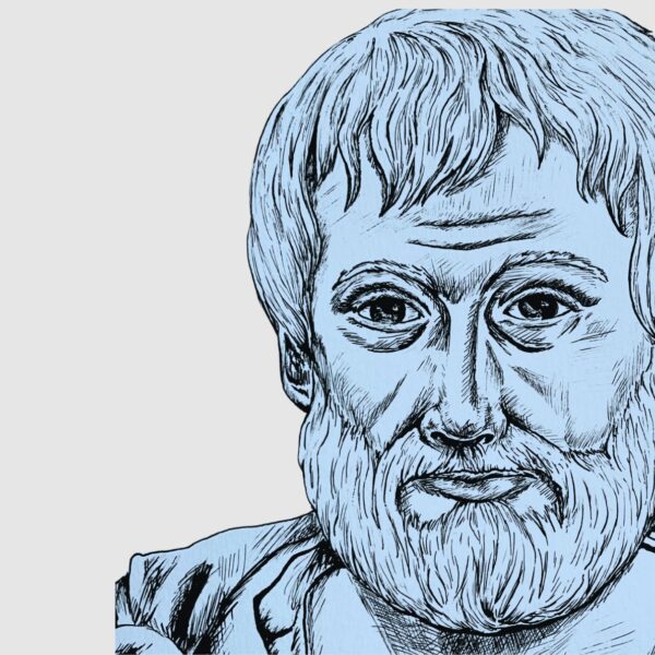 El estudio de la poética le sirve a Aristóteles para abordar la dimensión ficcional del ser humano. Ilustración de Aristóteles de Inés García Soria.