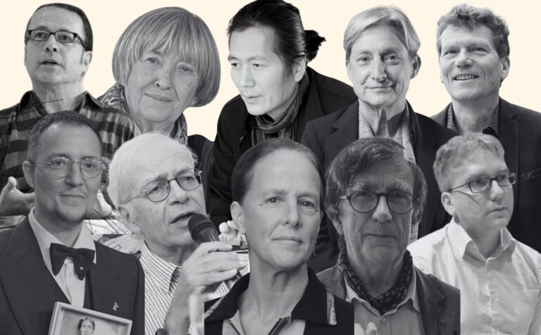 En la fila de arriba, y de izquierda a derecha: Manuel de Landa (extraída de Wikimedia Commons, de Gabriel Donoso Umaña, licencia CC BY-SA 4.0), Adriana Cavarero (imagen de Alessandra Bochetti, cedida, todos los derechos reservados), Byung-Chul Han (imagen de Isabella Gresser, cedida, todos los derechos reservados), Judit Butler (CCCB, licencia CC BY-SA 4.0) y Hartmut Rosa (Encuentros de Pamplona, cedida, todos los derechos reservados). En la fila de abajo, y de izquierda a derecha: Paul B. Preciado (extraída de Wikimedia Commons, de Elena Ternovaja, licencia CC BY-SA 3.0), Peter Singer (extraída de Wikimedia Commons, licencia CC BY 2.0), Wendy Brown (extraída de Wikimedia Commons, de Politikundtheorie, licencia CC BY-SA 4.0), Bruno Latour (extraída de Wikimedia Commons, de KOKUYO, licencia CC BY-SA 4.0) y Mark Fisher (extraída de Wikimedia Commons, licencia CC BY-SA 2.0).