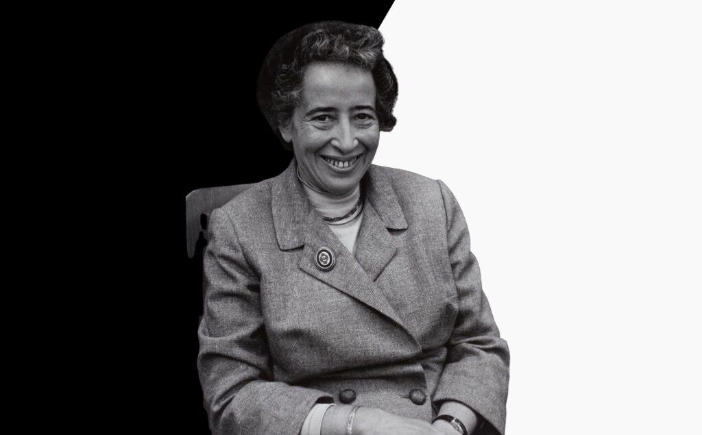 Dosier — ¿Por qué existe el mal? La banalidad del mal es una de las grandes aportaciones del pensamiento de Hannah Arendt. Diseño a partir de imagen de Hannah Arendt, extraída de Wikimedia Commons, con licencia CC BY-SA 4.0.