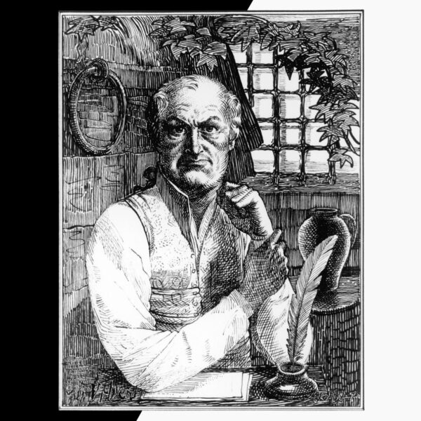 El marqués de Sade revolucionó la concepción filosófica clásica sobre el mal. Diseño a partir de autorretrato de Sade, extraído de Wikimedia Commons, con licencia CC BY-SA 3.0.