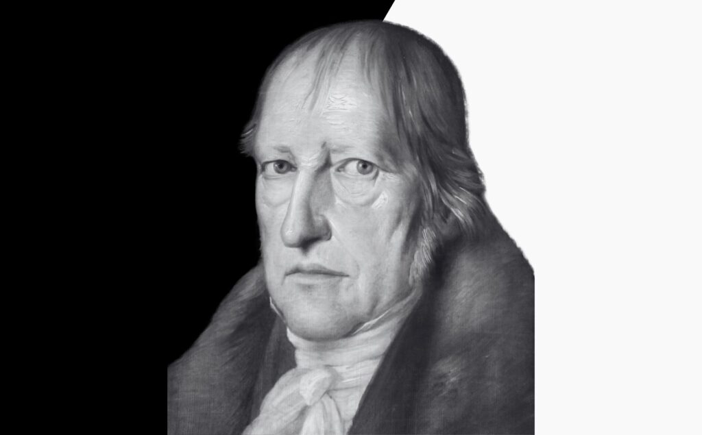 Dosier — ¿Por qué existe el mal? El mal para Hegel es un problema relativo al desarrollo del espíritu en contraposición con la universalidad racional. Diseño a partir de imagen de Hegel extraída de Wikimedia Commons, de dominio público.