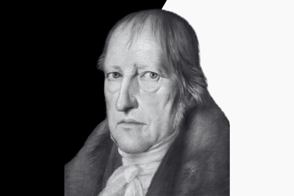 El mal para Hegel es un problema relativo al desarrollo del espíritu en contraposición con la universalidad racional. Diseño a partir de imagen de Hegel extraída de Wikimedia Commons, de dominio público.