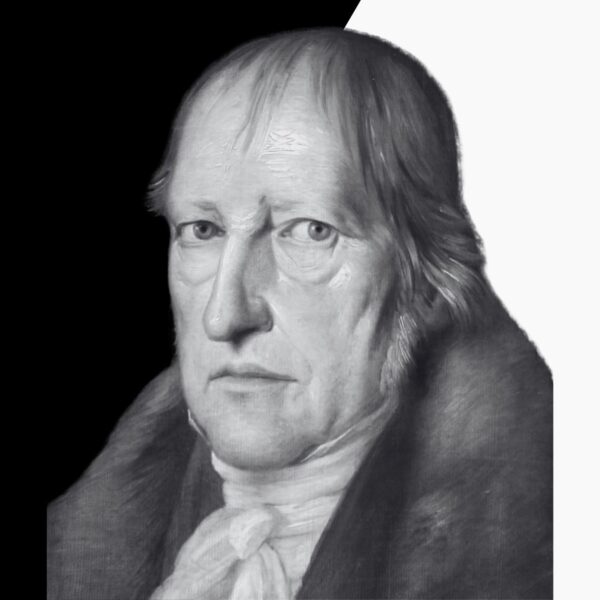 El mal para Hegel es un problema relativo al desarrollo del espíritu en contraposición con la universalidad racional. Diseño a partir de imagen de Hegel extraída de Wikimedia Commons, de dominio público.