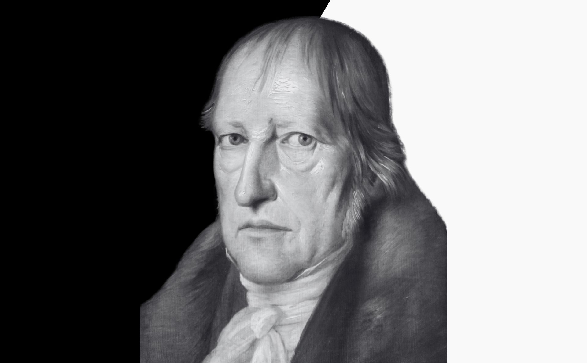 El mal para Hegel es un problema relativo al desarrollo del espíritu en contraposición con la universalidad racional. Diseño a partir de imagen de Hegel extraída de Wikimedia Commons, de dominio público.