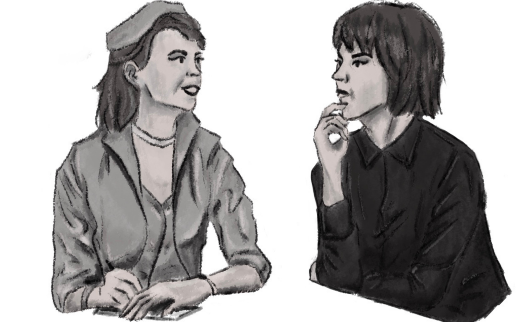 Sylvia Plath e Ingeborg Bachman conversan sobre la locura. Ilustración de Cristina Badiu.