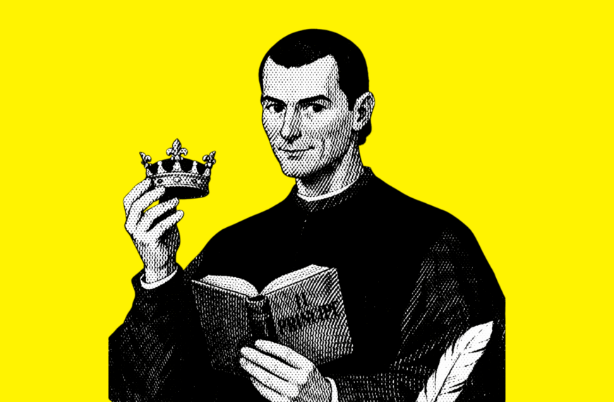 Diseño de Maquiavelo realizado a partir de una ilustración de Sora y CanvaPro (licencia CC).