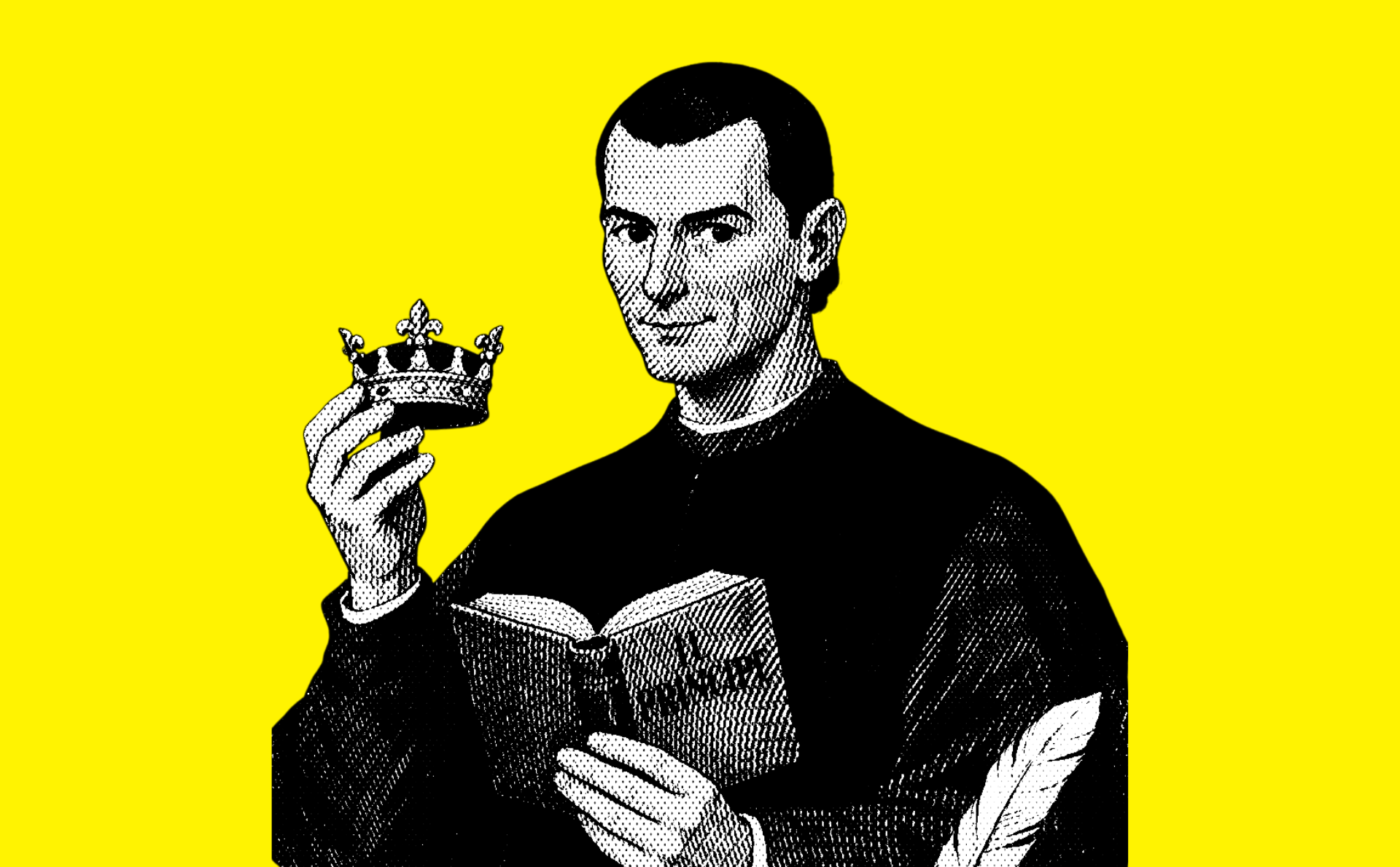 DiseÃ±o de Maquiavelo realizado a partir de una ilustraciÃ³n de Sora y CanvaPro (licencia CC).