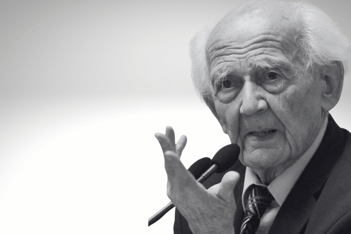 La propuesta de sociedad líquida de Zygmunt Bauman transforma radicalmente la manera en que nos construimos como sujetos. Diseño a partir de fotografía de Bauman, con licencia CC BY 3.0, extraída de Wikimedia Commons.