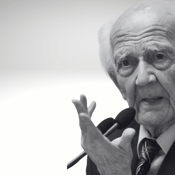 La propuesta de sociedad líquida de Zygmunt Bauman transforma radicalmente la manera en que nos construimos como sujetos. Diseño a partir de fotografía de Bauman, con licencia CC BY 3.0, extraída de Wikimedia Commons.