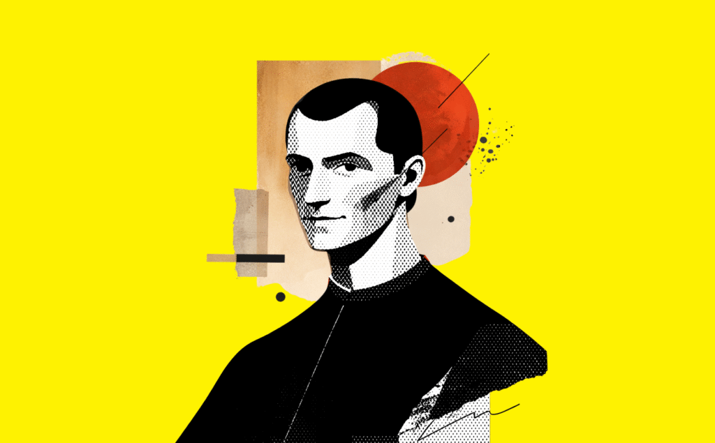 Dosier — Maquiavelo Diseño realizado a partir de la ilustración de Maquiavelo realizada con Sora (licencia CC).