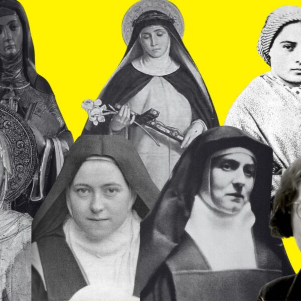 El pensamiento de las místicas sigue siendo hoy de una enorme relevancia. Diseño a partir de las siguientes fuentes: Imágenes de estatua de Hildegarda de Bingen (licencia CC BY-SA 3.0), cuadro de Clara de Asís (de dominio público), cuadro de Catalina de Siena (de dominio público), fotografía de Bernardita Soubirous (de dominio público), imagen de Teresa de Lisieux (de dominio público), fotografía de pasaporte de Edith Stein (de dominio público) y fotografía de Simone Weil (de dominio público). Todas extraídas de Wikimedia Commons.