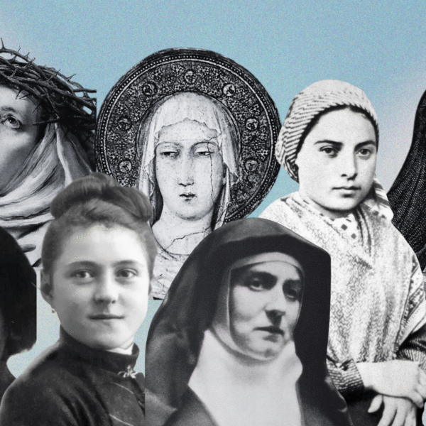 El pensamiento de las místicas sigue siendo hoy de una enorme relevancia. Diseño a partir de imágenes de Hildegarda de Bingen, Clara de Asís, Catalina de Siena, Bernardita Soubirous, Teresa de Lisieux, Edith Stein y fotografía de Simone Weil. Todas de dominio público y extraídas de Wikimedia Commons.