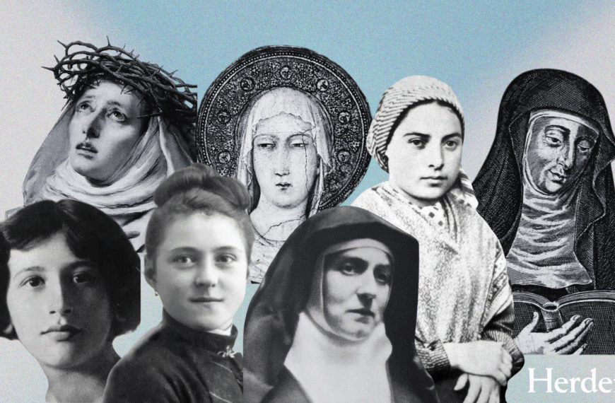 El pensamiento de las místicas sigue siendo hoy de una enorme relevancia. Diseño a partir de imágenes de Hildegarda de Bingen, Clara de Asís, Catalina de Siena, Bernardita Soubirous, Teresa de Lisieux, Edith Stein y fotografía de Simone Weil. Todas de dominio público y extraídas de Wikimedia Commons.