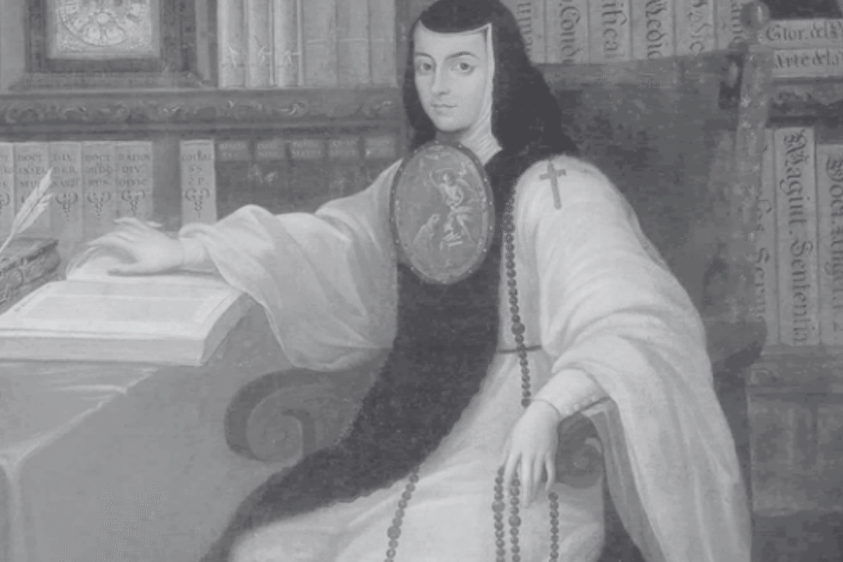 Diseño realizado a partir del retrato de Sor Juana Inés de la Cruz (aprox 1750) realizado por Miguel Cabrera (licencia CC).