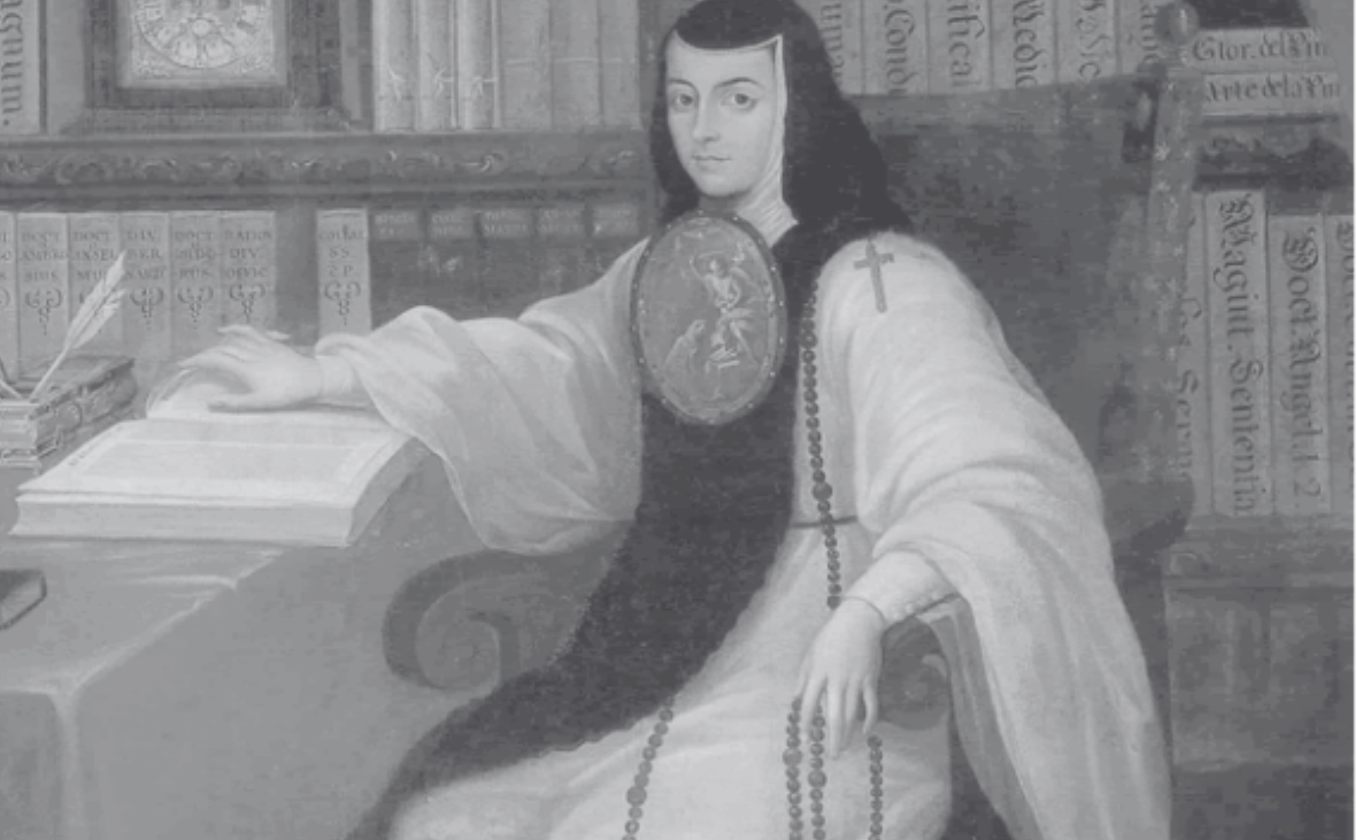 DiseÃ±o realizado a partir del retrato de Sor Juana InÃ©s de la Cruz (aprox 1750) realizado por Miguel Cabrera (licencia CC).