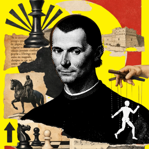 Diseño de Maquiavelo realizado por Sora y CanvaPro (licencia CC).